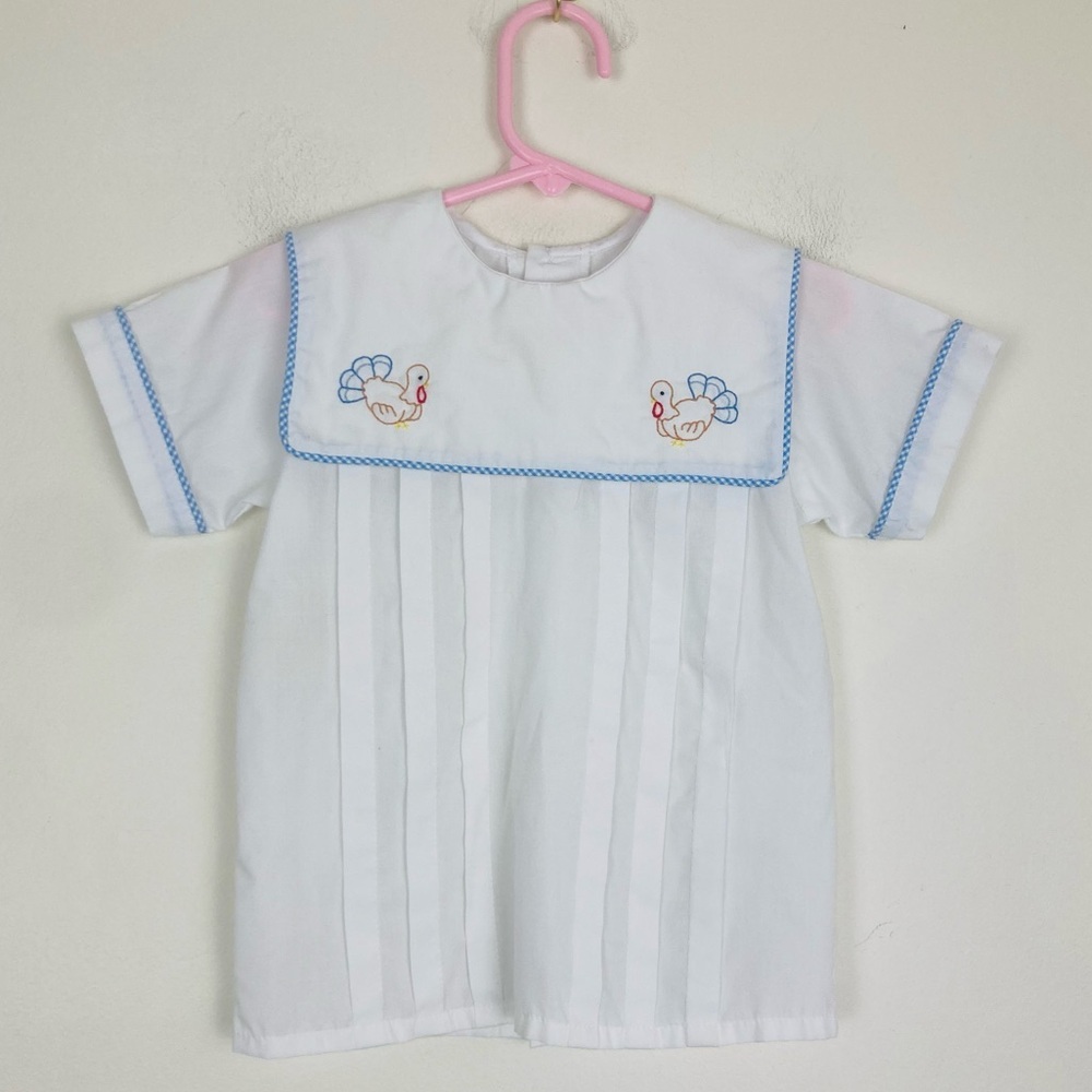 Baby Sen by Remember Nguyen white pilgrim collar Thanksgiving embroidered dress
